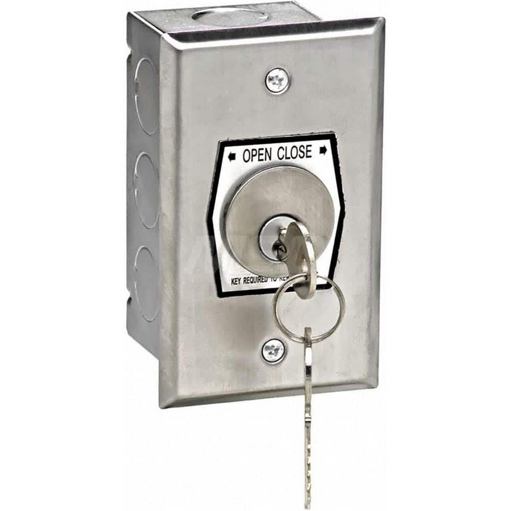 Garage Door Hardware; Type: Keyswitch, NEMA 1, Open-Close, Center Return; For Use With: Commercial Doors; Commercial Gate Openers; Material: Stainless Steel; Overall Length: 2.00; Overall Width: 3; Overall Height: 4.5; Includes: Stainless Steel Faceplate;