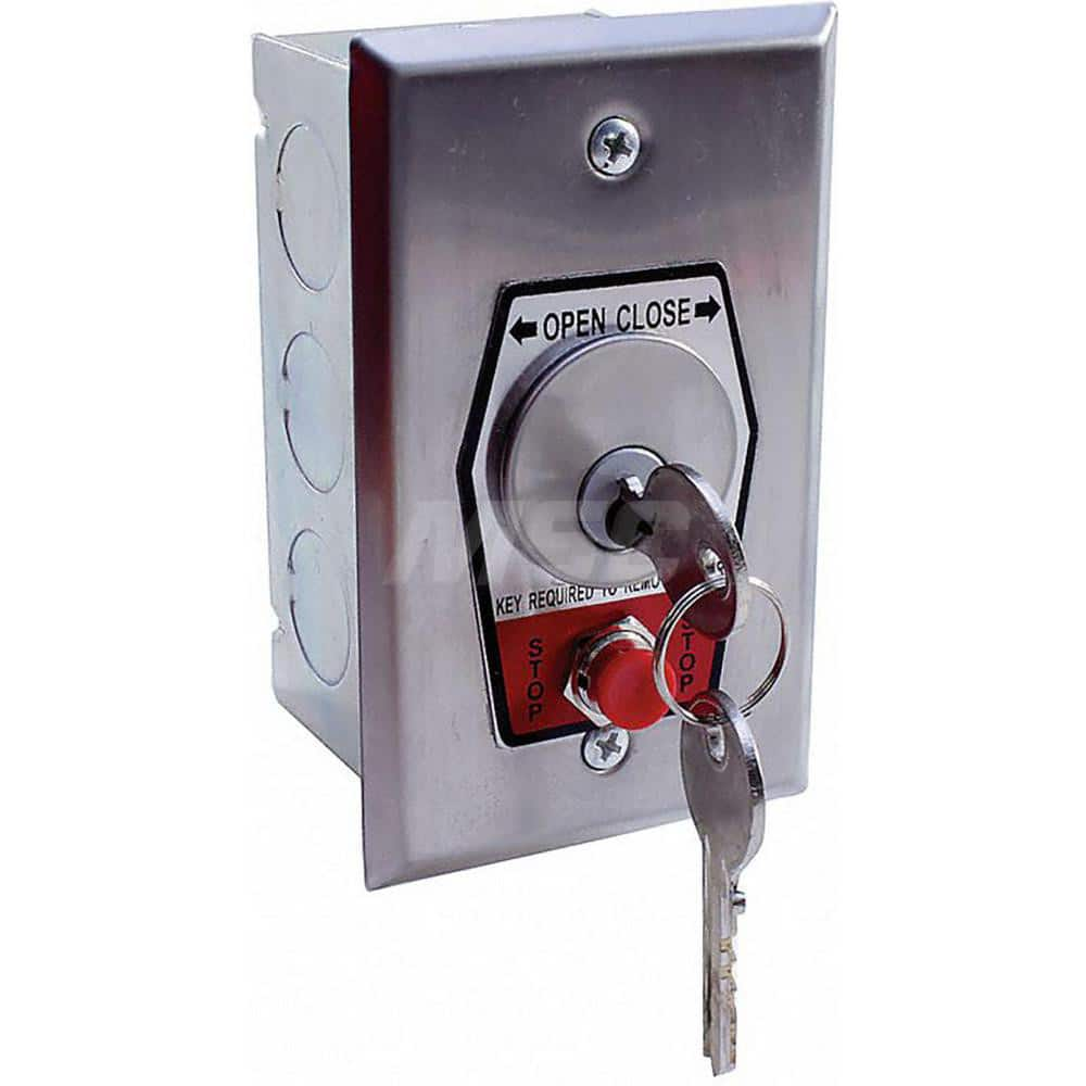 Garage Door Hardware; Type: Keyswitch; Interior Use; Tamperproof; Flush Mount; For Use With: Commercial Doors; Commercial Gate Openers; Material: Stainless Steel; Overall Length: 2.13; Overall Width: 3; Overall Height: 4.5; Includes: Stainless Steel Facep