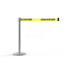 Free Standing Retractable Belt Barrier Post: 40″ High, 2.4″ Dia, Aluminum Post Cast Iron, Black & Yellow