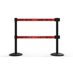 Free Standing Retractable Belt Barrier Post: 40″ High, 2.4″ Dia, Aluminum Post Cast Iron, Black & Red