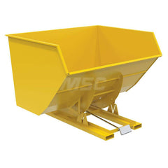 Stationary Tilt Hopper: 6,000 lb Capacity, 90″ Wide, 79.38″ Long, 64.375″ High Yellow, Powder Coated Steel, Hand Control