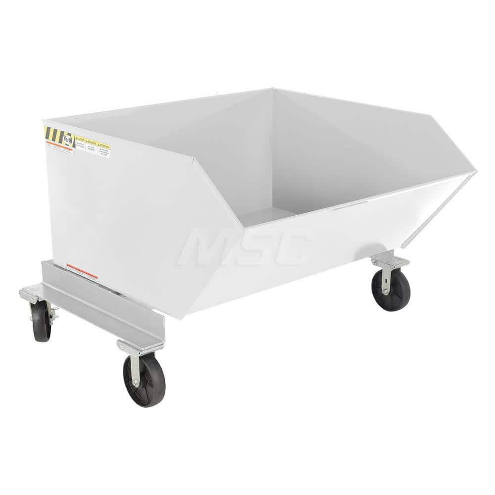 Stationary Tilt Hopper: 2,000 lb Capacity, 54″ Wide, 58.81″ Long, 37.125″ High White, Powder Coated Steel, Hand Control