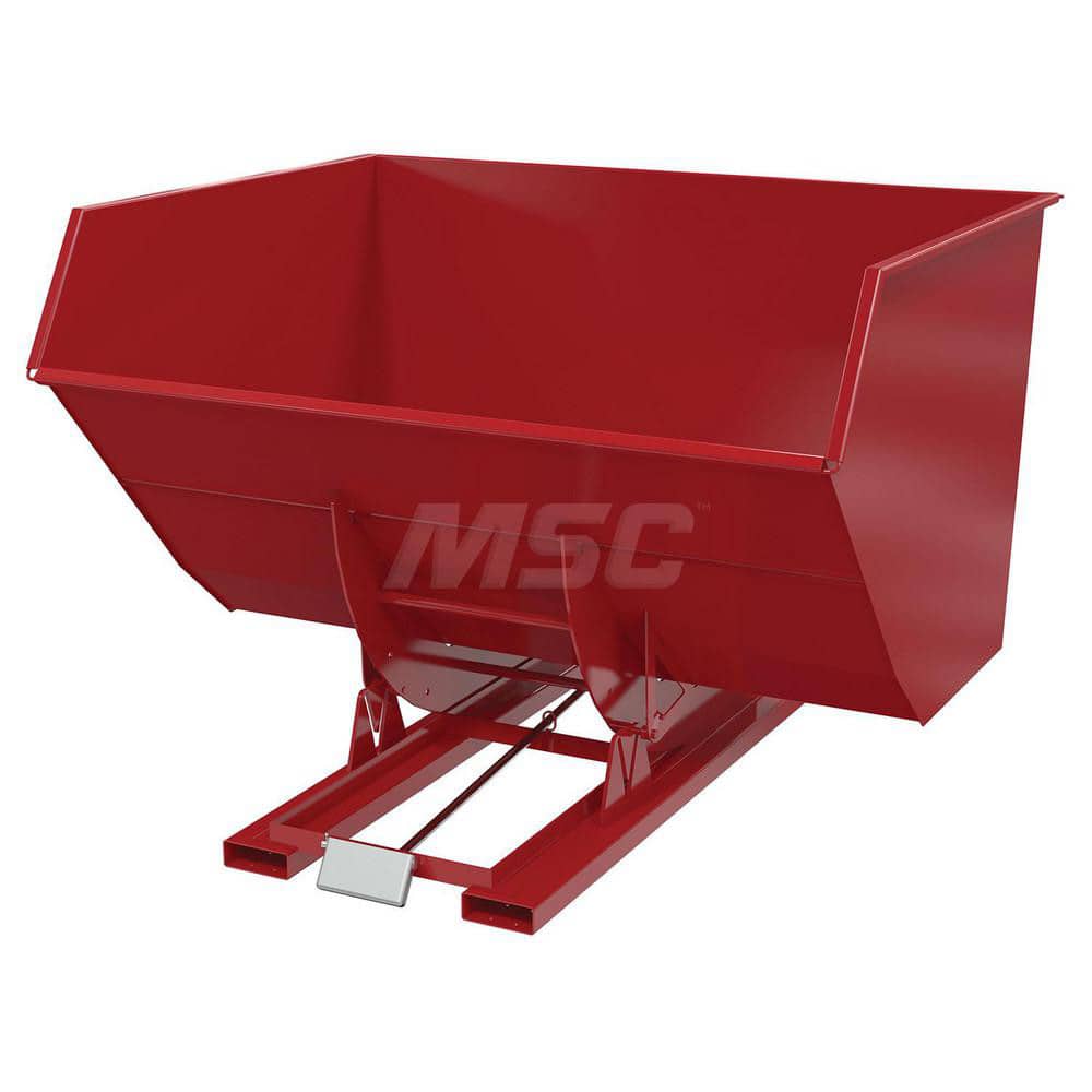 Stationary Tilt Hopper: 6,000 lb Capacity, 90″ Wide, 79.38″ Long, 64.375″ High Red, Powder Coated Steel, Hand Control