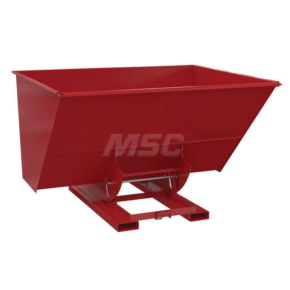 Stationary Tilt Hopper: 4,000 lb Capacity, 82″ Wide, 69″ Long, 51″ High Red, Powder Coated Steel, Hand Control