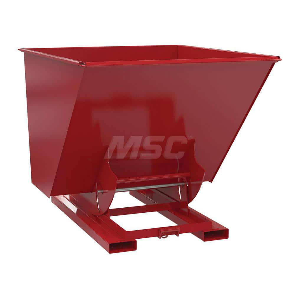 Stationary Tilt Hopper: 2,000 lb Capacity, 57″ Wide, 69″ Long, 52″ High Red, Powder Coated Steel, Hand Control