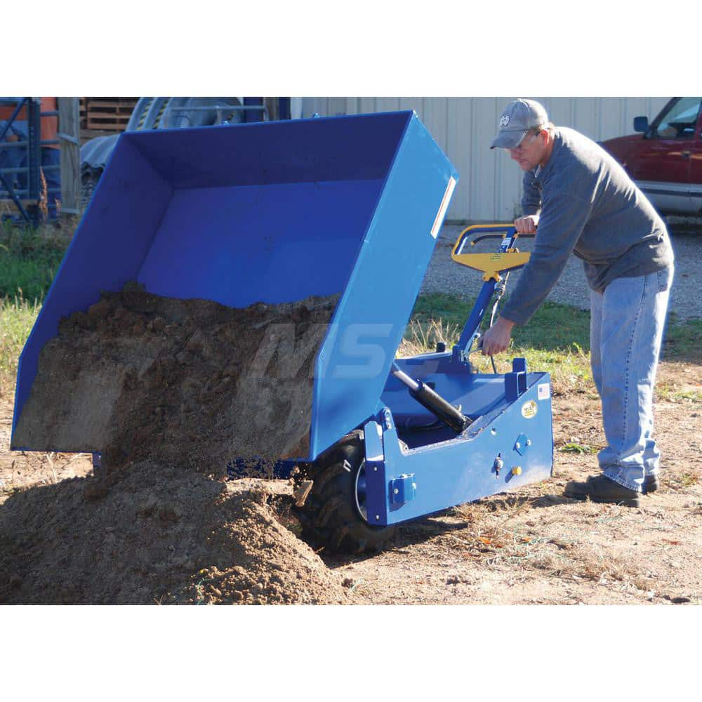 Stationary Tilt Hopper: 3,000 lb Capacity, 50″ Wide, 89″ Long, 50″ High Blue, Powder Coated Steel, Hand Control