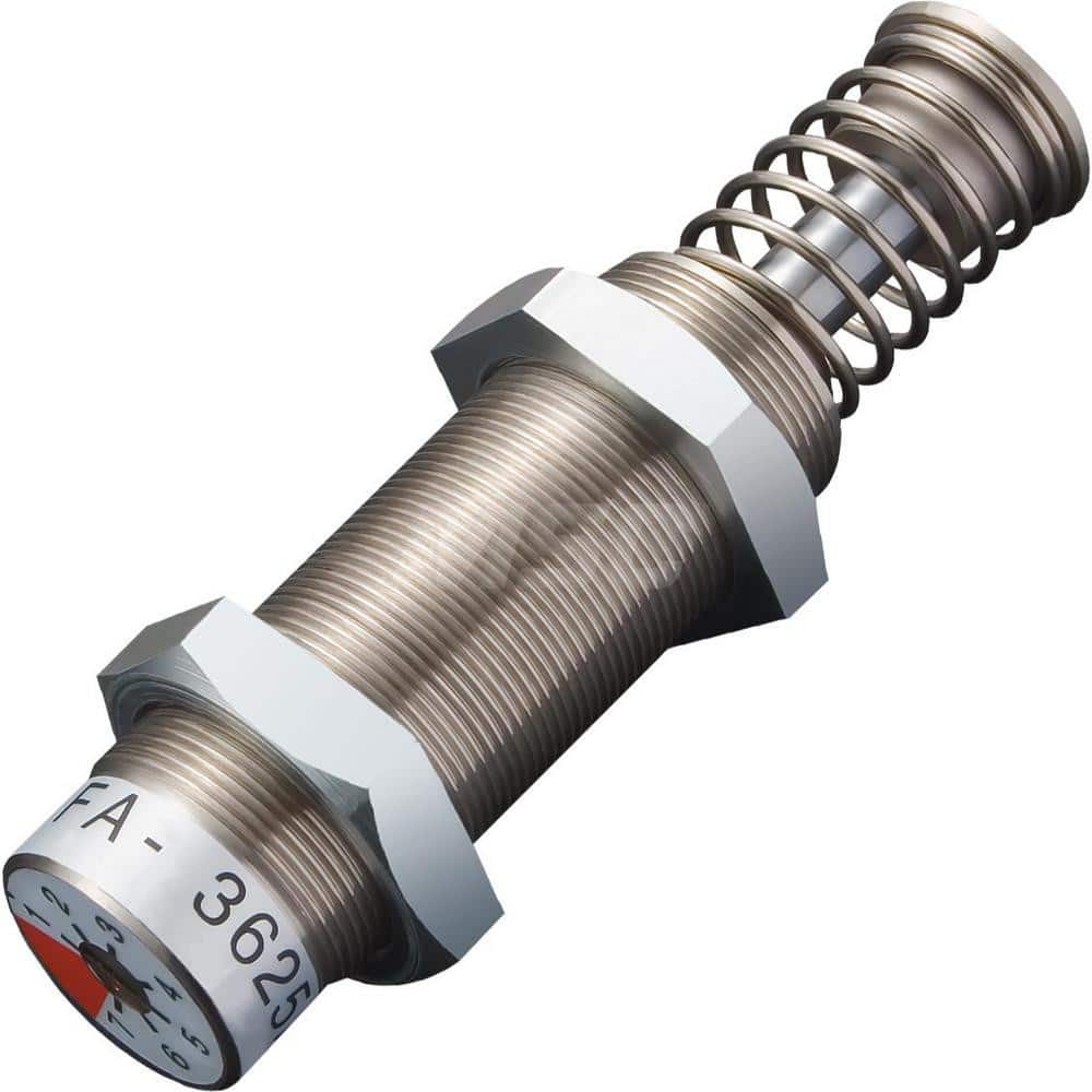 Standard-Duty Shock Absorber: 12 mm Rod Dia, 53.1 mm OD, 25 mm Stroke, M36 x 1.5 Thread 150 mm OAL, 100 lb Force