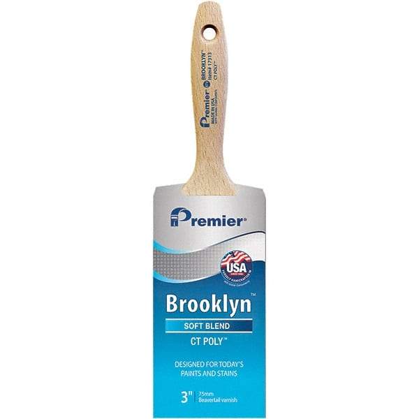 Premier Paint Roller - 3" Tapered Polyester Varnish Brush - 3-3/16" Bristle Length, 5-3/4" Wood Beavertail Handle - Benchmark Tooling