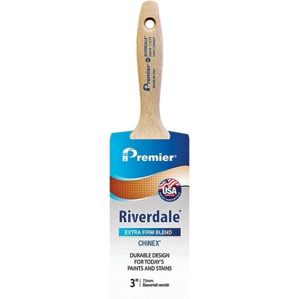 Premier Paint Roller - 3" Tapered Nylon Varnish Brush - 3-3/16" Bristle Length, 6" Wood Beavertail Handle - Benchmark Tooling