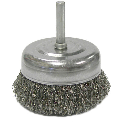 2-1/2″ Crimped Wire Utility Cup Brush, .014″ Steel Fill, 1/4″ Stem - Benchmark Tooling