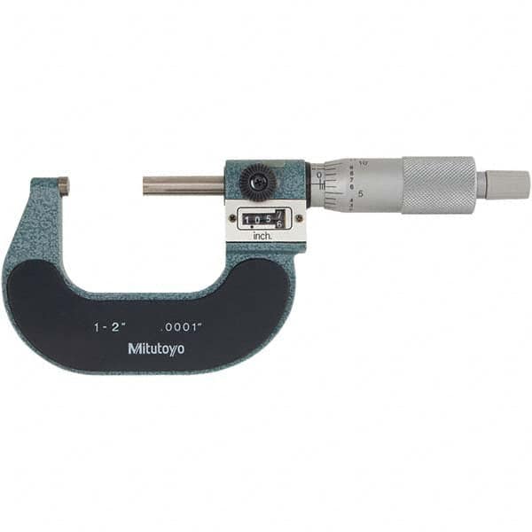 Mitutoyo - Mechanical Outside Micrometers Minimum Measurement (Decimal Inch): 1.0000 Maximum Measurement (Decimal Inch): 2.0000 - Benchmark Tooling