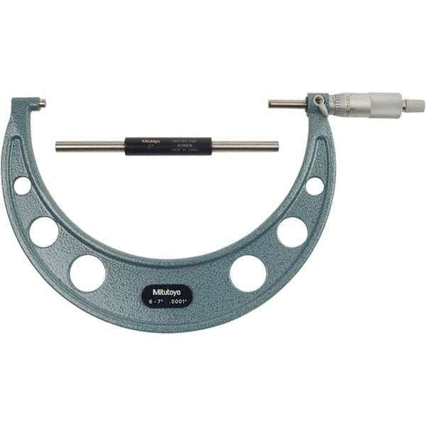 Mitutoyo - Mechanical Outside Micrometers Minimum Measurement (Decimal Inch): 6 Maximum Measurement (Decimal Inch): 7 - Benchmark Tooling