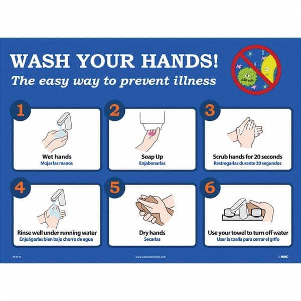 NMC - "Wash Your Hands! - The Easy Way to Prevent Illness", 24" Wide x 18" High, Paper Safety Sign - Benchmark Tooling