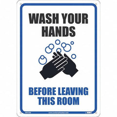 NMC - "Wash Your Hands Before Leaving This Room", 10" Wide x 14" High, Rigid Plastic Safety Sign - Benchmark Tooling
