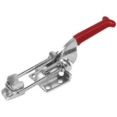 Pull-Action Latch Clamp: Vertical, 700 lb, U-Hook, Flanged Base 6.37″ OAL, Straight Handle, Steel