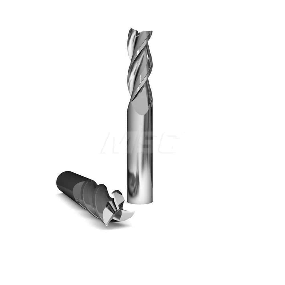 Square End Mill: 1/4'' Dia, 3/4'' LOC, 1/4'' Shank Dia, 2-1/2'' OAL, 3 Flutes, Solid Carbide Single End, Uncoated, Upcut Flute, 37 ° Helix, Centercutting, RH Cut, RH Flute, Series 1025 & Alumigator