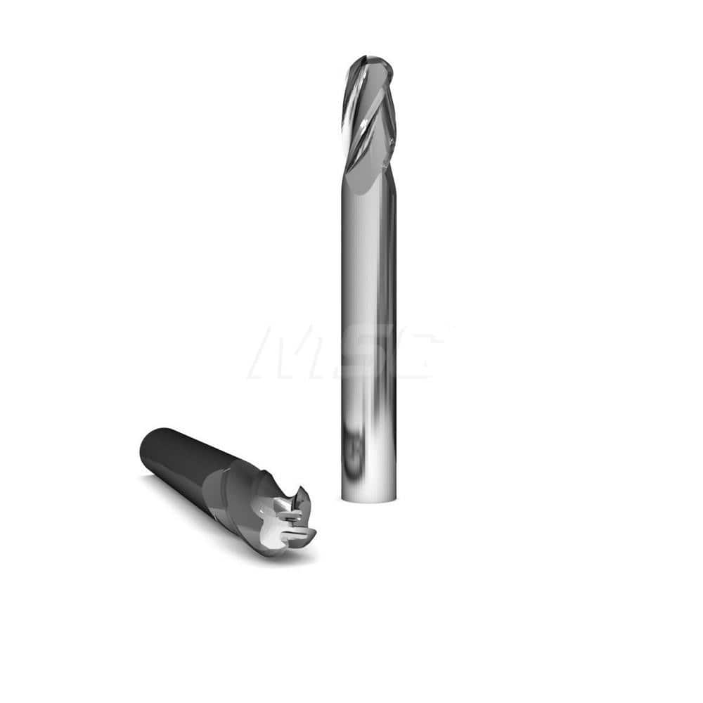 Ball End Mill: 0.0625″ Dia, 4 Flute, Solid Carbide 1-1/2″ OAL, 1/8″ Shank Dia, 30 ° Helix, Uncoated, Single End, Series 237