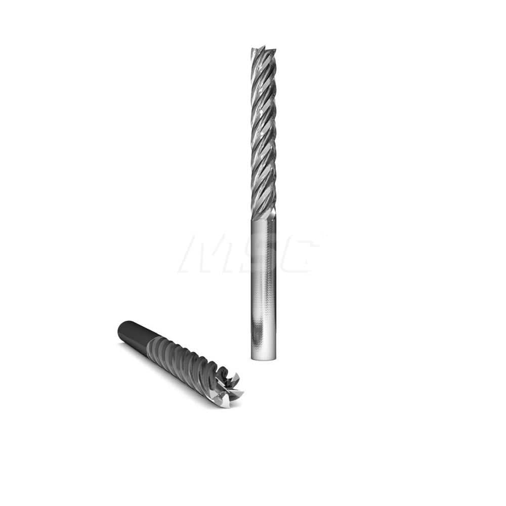 Square End Mill: 3/8'' Dia, 1-1/4'' LOC, 3/8'' Shank Dia, 3'' OAL, 5 Flutes, Solid Carbide Single End, ZrN Finish, Upcut Flute, 37 ° Helix, Centercutting, RH Cut, RH Flute, Series 2060