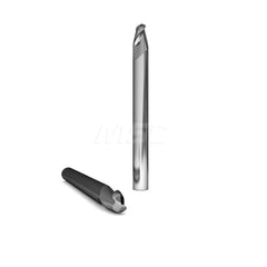 Ball End Mill: 0.3125″ Dia, 2 Flute, Solid Carbide 4″ OAL, 5/16″ Shank Dia, 45 ° Helix, Uncoated, Single End, Series 2014