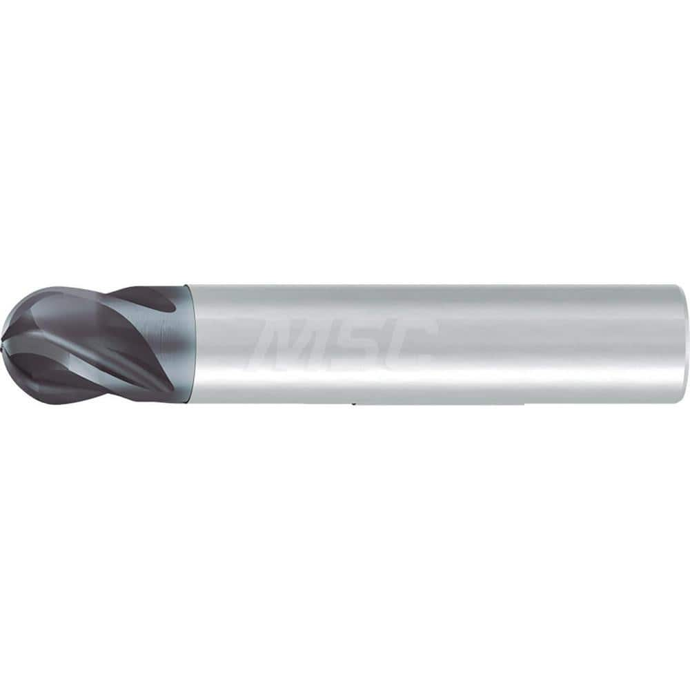 Ball End Mill: 0.125″ Dia, 4 Flute, Solid Carbide 1-1/2″ OAL, 1/8″ Shank Dia, 35 & 38 ° Helix, AlCr Coated, Single End, Series 2919L