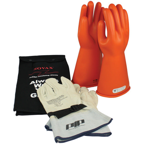 ‎147-SK-1/9-KIT - Novax Insulating Glove Kit - Class 1 - 14″ - Orange - Straight Cuff - Exact Industrial Supply