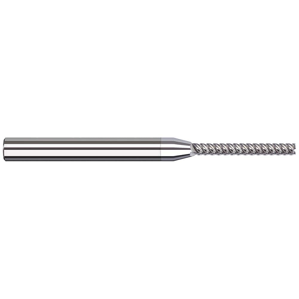 Square End Mill: 1/64'' Dia, 5/32'' LOC, 1/8'' Shank Dia, 2-1/2'' OAL, 4 Flutes, Solid Carbide Single End, TiB2 Finish, 50 ° Variable Helix, RH Cut, RH Flute