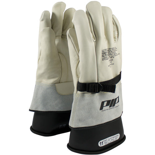 ‎148-4000/10 Leather Gloves - Leather Protector - Grain Cowhide - Class 1-2 - 12 In. - Gauntlet Cuff - Exact Industrial Supply