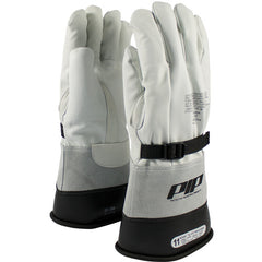 ‎148-5000/11 Leather Gloves - Leather Protector - Grain Goatskin - Class 1-2 - 12 In. - Gauntlet Cuff - Exact Industrial Supply