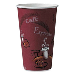 DART - Solo Bistro Design Hot Drink Cups, Paper, 16 oz, Maroon, 1000/Carton - Benchmark Tooling