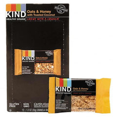 KIND - Snacks, Cookies, Candy & Gum Breakroom Accessory Type: Granola Bars Breakroom Accessory Description: Healthy Grains Bar, Oats and Honey with Toasted Coconut, 1.2 oz, 12/Box - Benchmark Tooling