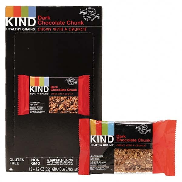 KIND - Snacks, Cookies, Candy & Gum Breakroom Accessory Type: Granola Bars Breakroom Accessory Description: Healthy Grains Bar, Dark Chocolate Chunk, 1.2 oz, 12/Box - Benchmark Tooling