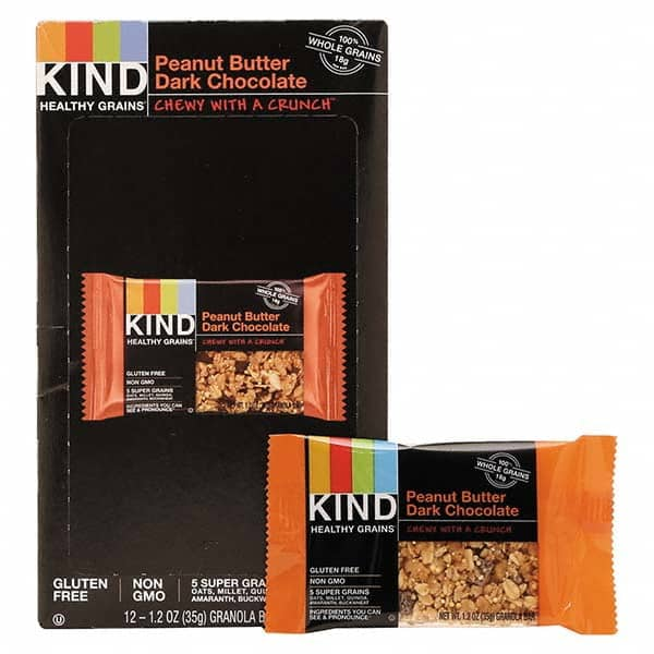 KIND - Snacks, Cookies, Candy & Gum Breakroom Accessory Type: Granola Bars Breakroom Accessory Description: Healthy Grains Bar, Peanut Butter Dark Chocolate, 1.2 oz, 12/Box - Benchmark Tooling