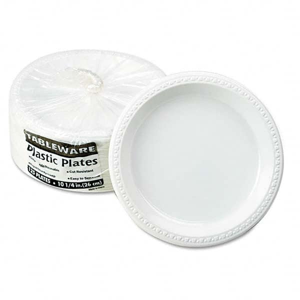 Tablemate Products - Plastic Dinnerware, Plates, 10-1/4" Diam, White, 125/Pack - Benchmark Tooling