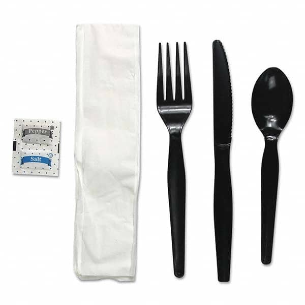 Boardwalk - Six-Piece Cutlery Kit, Condiment/Fork/Knife/Napkin/Spoon, Heavyweight, Black, 250/Carton - Benchmark Tooling