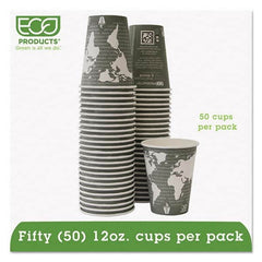 ECO PRODUCTS - World Art Renewable/Compostable Hot Cups, 12 oz, Gray, 50/Pack - Benchmark Tooling