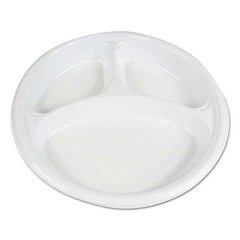 Boardwalk - Hi-Impact Plastic Dinnerware, Plate, 10" Diam, 3 Compartments, White, 500/Carton - Benchmark Tooling