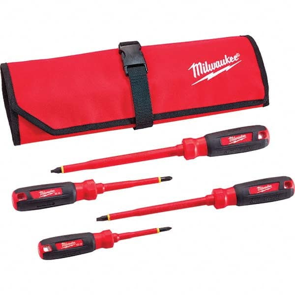 Milwaukee Tool - Screwdriver Sets Screwdriver Types Included: Insulated Slotted; Phillips Number of Pieces: 4 - Benchmark Tooling