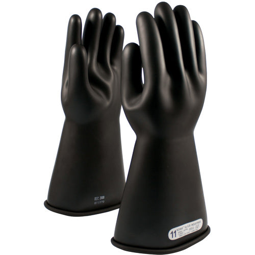 ‎150-1-14/10 - Novax - Natural Rubber Insulating Glove - Class 1 - 14″ - Black - Straight Cuff - Exact Industrial Supply