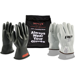 ‎150-SK-0-14/9-KIT - Novax Insulating Glove Kit - Class 0 - 14″ - Black - Straight Cuff - Exact Industrial Supply