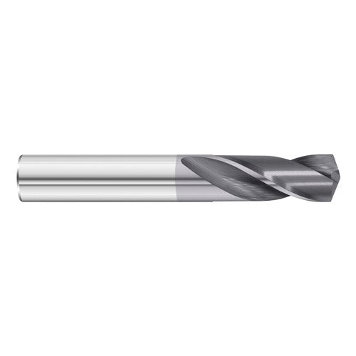 #40 Dia. × 0.098″ Shank × 5/8″ Flute Length × 2″ OAL, 5xD, 135°, TiAlN, 2xD Flute, External Coolant, Round Solid Carbide Drill - Benchmark Tooling