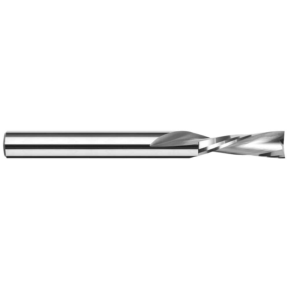 Square End Mill: 1/8'' Dia, 1/2'' LOC, 1/8'' Shank Dia, 2'' OAL, 2 Flutes, Solid Carbide Single End, Uncoated, Downcut Flute, 20 ° Helix, RH Cut, RH Flute