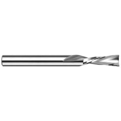 Square End Mill: 3/32'' Dia, 3/4'' LOC, 1/8'' Shank Dia, 2'' OAL, 2 Flutes, Solid Carbide Single End, Uncoated, Downcut Flute, 20 ° Helix, Centercutting, RH Cut, RH Flute