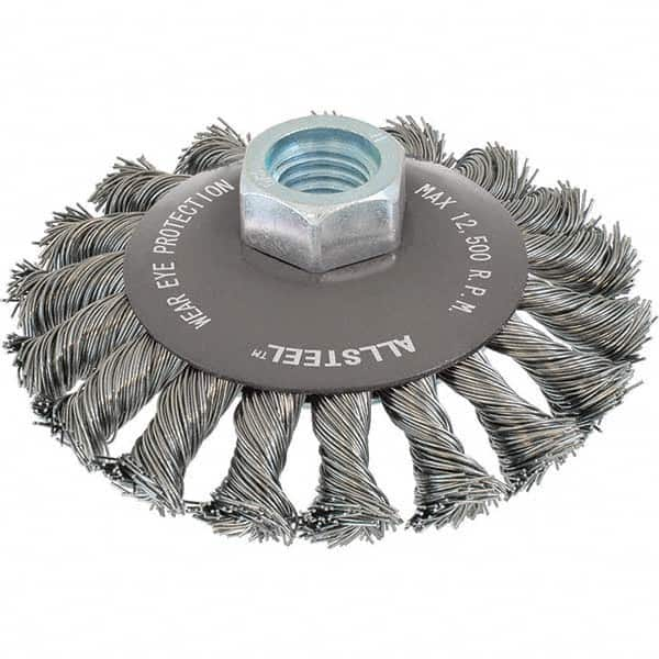 WALTER Surface Technologies - 5" OD, 5/8-11 Arbor Hole, Knotted Steel Wheel Brush - Benchmark Tooling