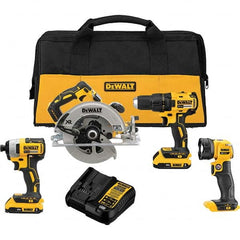 DeWALT - Cordless Tool Combination Kits Voltage: 20 Tools: Brushless 1/2" Cordless Drill/Driver; Brushless 1/4" Cordless Impact Driver; Brushless XR 7-1/4 Circular Saw; Cordless LED Work Light - Benchmark Tooling