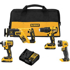 DeWALT - Cordless Tool Combination Kits Voltage: 20 Tools: Brushless 1/2" Cordless Drill/Driver; Brushless 1/4" Cordless Impact Driver; Brushless Cordless Compact Reciprocating Saw; Cordless LED Work Light - Benchmark Tooling