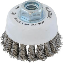 WALTER Surface Technologies - 3" Diam 5/8-11 Threaded Arbor Stainless Steel Fill Cup Brush - Benchmark Tooling