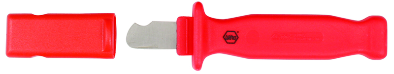 Insulated Electricians Cable Stripping Knife 35mm Blade Length; Hooked cutting edge. Cover included. - Benchmark Tooling