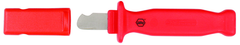 Insulated Electricians Cable Stripping Knife 35mm Blade Length; Hooked cutting edge. Cover included. - Benchmark Tooling