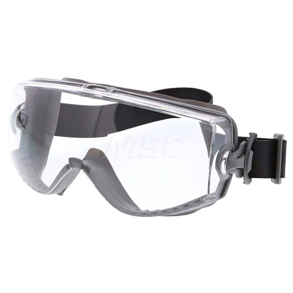 Safety Goggles: Chemical Splash Dust & Particulates, Anti-Fog, Clear Polycarbonate Lenses Indirect Vent, Gray Frame, Size Universal