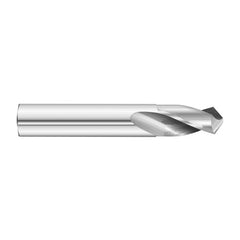 #33 Dia. × 0.113″ Shank × 5/8″ Flute Length × 2″ OAL, 5xD, 118°, Uncoated, 2xD Flute, External Coolant, Round Solid Carbide Drill